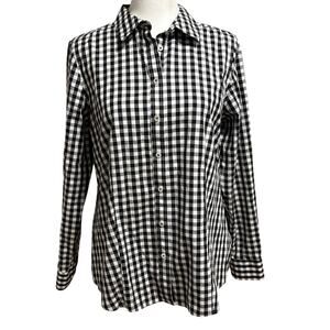 Talbots Size 8P 8 Petite Button Up Shirt Top Non Iron Black White Check Gingham